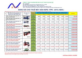 BẢNG GIÁ CHO THUÊ MÁY HÀN HDPE,PPR CƠ VÀ THỦY LỰC